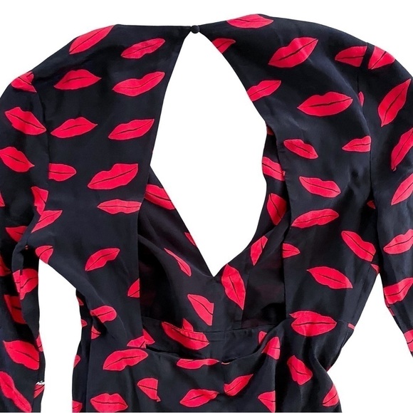 Rixo Dress Rose Kiss Cutout Ruffled Ruched Midi Valentines Red Lips XS 4 GUC - Picture 8 of 13